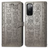Imprint Cat Dog Pattern Leather Case with Stand Wallet for Samsung Galaxy S20 Lite/S20 FE/S20 Fan Edition/S20 FE 5G/S20 Fan Edition 5G - Grey