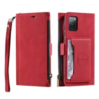 Shockproof PU Leather Zipper Pocket Flip Kickstand Wallet Case with Wrist Strap for Samsung Galaxy S20 Lite / S20 FE 5G / S20 FE / S20 Fan Edition 5G / S20 Fan Edition - Red