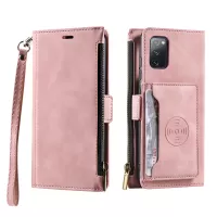 Shockproof PU Leather Zipper Pocket Flip Kickstand Wallet Case with Wrist Strap for Samsung Galaxy S20 Lite / S20 FE 5G / S20 FE / S20 Fan Edition 5G / S20 Fan Edition - Pink