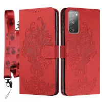 Folio Flip Leather Wallet Stand Cell Phone Case Matching Lanyard with Tiger Head Imprinting for Samsung Galaxy S20 FE/S20 Fan Edition/S20 FE 5G/S20 Fan Edition 5G/S20 Lite - Red
