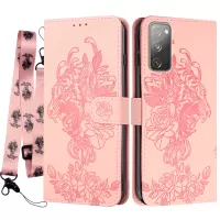 Folio Flip Leather Wallet Stand Cell Phone Case Matching Lanyard with Tiger Head Imprinting for Samsung Galaxy S20 FE/S20 Fan Edition/S20 FE 5G/S20 Fan Edition 5G/S20 Lite - Pink