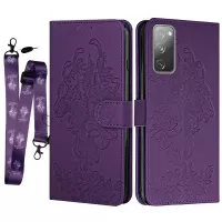 Folio Flip Leather Wallet Stand Cell Phone Case Matching Lanyard with Tiger Head Imprinting for Samsung Galaxy S20 FE/S20 Fan Edition/S20 FE 5G/S20 Fan Edition 5G/S20 Lite - Purple