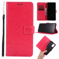 Butterfly Flower Imprinting Wallet Stand Leather Phone Case for Samsung Galaxy Note20 / Note20 5G - Red