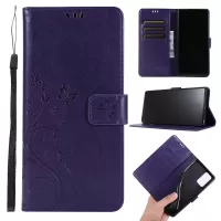 Butterfly Flower Imprinting Wallet Stand Leather Phone Case for Samsung Galaxy Note20 / Note20 5G - Dark Purple