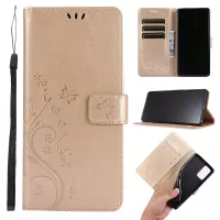 Butterfly Flower Imprinting Wallet Stand Leather Phone Case for Samsung Galaxy Note20 / Note20 5G - Gold