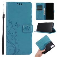 Butterfly Flower Imprinting Wallet Stand Leather Phone Case for Samsung Galaxy Note20 / Note20 5G - Blue