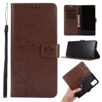 Butterfly Flower Imprinting Wallet Stand Leather Phone Case for Samsung Galaxy Note20 / Note20 5G - Brown