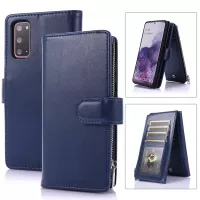 Leather Coated TPU Wallet Phone Stand Case with 9 Card Slots Kickstand Shell for Samsung Galaxy S20 FE / Galaxy S20 FE 5G / S20 Lite - Blue