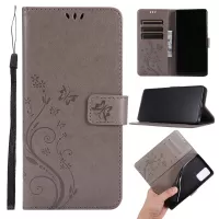 Butterfly Flower Imprinting Wallet Stand Leather Phone Case for Samsung Galaxy Note20 / Note20 5G - Grey
