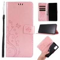 Butterfly Flower Imprinting Wallet Stand Leather Phone Case for Samsung Galaxy Note20 / Note20 5G - Rose Gold