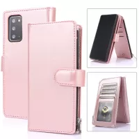 Leather Coated TPU Wallet Phone Stand Case with 9 Card Slots Kickstand Shell for Samsung Galaxy Note20 5G / Galaxy Note20 - Rose Gold