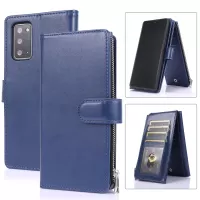 Leather Coated TPU Wallet Phone Stand Case with 9 Card Slots Kickstand Shell for Samsung Galaxy Note20 5G / Galaxy Note20 - Blue