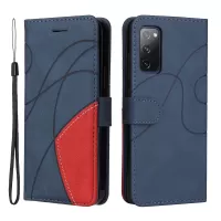 KT Leather Series-1 Bi-color Splicing Design Wallet Stand Leather Shell Cover with Strap for Samsung Galaxy S20 FE 4G/5G/S20 Fan Edition/S20 Lite - Blue