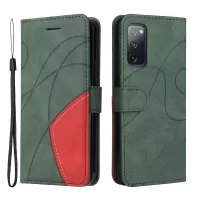 KT Leather Series-1 Bi-color Splicing Design Wallet Stand Leather Shell Cover with Strap for Samsung Galaxy S20 FE 4G/5G/S20 Fan Edition/S20 Lite - Green