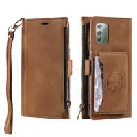 Multifunctional Zipper Wallet PU Leather Cell Phone Shell Cover with Kickstand and Strap for Samsung Galaxy Note20 4G/5G - Brown