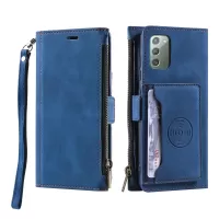 Multifunctional Zipper Wallet PU Leather Cell Phone Shell Cover with Kickstand and Strap for Samsung Galaxy Note20 4G/5G - Blue