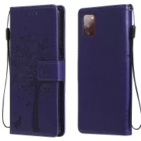 Wallet Stand Design Full Protection KT Imprinting Flower Series-3 Cat and Tree Imprinting Leather Cover + TPU Inner Phone Case for Samsung Galaxy S20 FE/S20 Fan Edition/S20 FE 5G/S20 Fan Edition 5G/S20 Lite - Purple