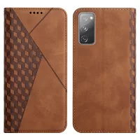 Rhombus Pattern Skin-touch Feel Magnetic Closure Leather Phone Case Cover for Samsung Galaxy S20 Lite/S20 FE 4G/5G - Brown