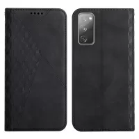 Rhombus Pattern Skin-touch Feel Magnetic Closure Leather Phone Case Cover for Samsung Galaxy S20 Lite/S20 FE 4G/5G - Black