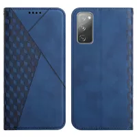 Rhombus Pattern Skin-touch Feel Magnetic Closure Leather Phone Case Cover for Samsung Galaxy S20 Lite/S20 FE 4G/5G - Blue