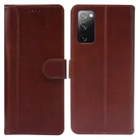 Magnetic Clasp Wallet Stand Splicing PU Leather Case Shell for Samsung Galaxy S20 FE/S20 FE 5G/S20 Lite - Brown