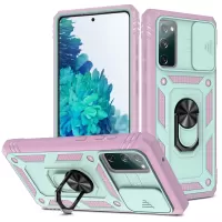 Camera Slider Design 3-in-1 TPU + PC + Metal Phone Cover Case for Samsung Galaxy S20 FE/S20 Fan Edition/S20 FE 5G/S20 Fan Edition 5G/S20 Lite - Green/Pink