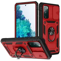 Camera Slider Design 3-in-1 TPU + PC + Metal Phone Cover Case for Samsung Galaxy S20 FE/S20 Fan Edition/S20 FE 5G/S20 Fan Edition 5G/S20 Lite - Red/Black