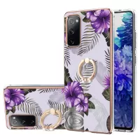 Anti-Drop Durable Shockproof Anti-Yellow IMD Light Marble Pattern TPU Phone Case with Ring Kickstand for Samsung Galaxy S20 Lite/S20 FE 4G/5G/S20 Fan Edition 4G/5G - Purple Flowers