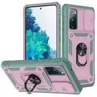 Camera Slider Design 3-in-1 TPU + PC + Metal Phone Cover Case for Samsung Galaxy S20 FE/S20 Fan Edition/S20 FE 5G/S20 Fan Edition 5G/S20 Lite - Pink/Green