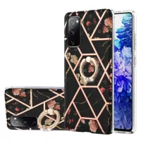 Anti-Drop Durable Shockproof Anti-Yellow IMD Light Marble Pattern TPU Phone Case with Ring Kickstand for Samsung Galaxy S20 Lite/S20 FE 4G/5G/S20 Fan Edition 4G/5G - Black Flowers