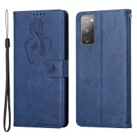 All-round Protection Imprinting Girl Pattern Leather Phone Case Wallet Stand Cover for Samsung Galaxy S20 FE 4G/5G/S20 Lite - Blue