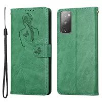 All-round Protection Imprinting Girl Pattern Leather Phone Case Wallet Stand Cover for Samsung Galaxy S20 FE 4G/5G/S20 Lite - Green