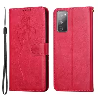 All-round Protection Imprinting Girl Pattern Leather Phone Case Wallet Stand Cover for Samsung Galaxy S20 FE 4G/5G/S20 Lite - Red