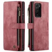 CASEME C30 Series 10 Card Slots and Zipper Pocket Design Magnetic Closure PU Leather Wallet Case for Samsung Galaxy Note20 Ultra/Note20 Ultra 5G - Red