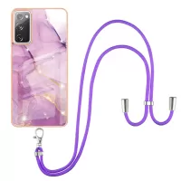 Marble Pattern IMD Soft Electroplated TPU Anti-Scratch Shockproof Case with Lanyard for Samsung Galaxy S20 FE/S20 FE 5G/S20 Lite - Purple 001