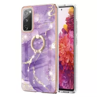Wear-Resistant IML IMD Marble Pattern Flexible TPU Cover Electroplating Phone Case with Kickstand for Samsung Galaxy S20 FE/S20 FE 5G/S20 Lite - Purple 002