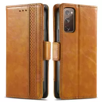 CASENEO 002 Series Scratch-Resistant Anti-Drop Business Style Splicing PU Leather Stand Wallet Case for Samsung Galaxy S20 FE/S20 FE 5G/S20 Lite - Light Brown
