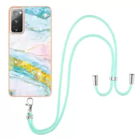 Marble Pattern IMD Soft Electroplated TPU Anti-Scratch Shockproof Case with Lanyard for Samsung Galaxy S20 FE/S20 FE 5G/S20 Lite - Green 004