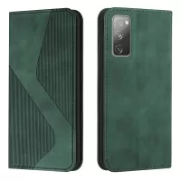 Auto-absorbed Magnetic Closure S-shaped Texture Leather Flip Wallet Stand Case for Samsung Galaxy S20 FE/S20 FE 5G/S20 Lite - Green