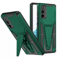 Anti-Fall V-Shaped Kickstand TPU + PC Hybrid Phone Cover Case with Built-in Metal Sheet for Samsung Galaxy S20 FE/S20 Fan Edition/S20 FE 5G/S20 Fan Edition 5G/S20 Lite - Green