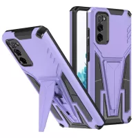 Anti-Fall V-Shaped Kickstand TPU + PC Hybrid Phone Cover Case with Built-in Metal Sheet for Samsung Galaxy S20 FE/S20 Fan Edition/S20 FE 5G/S20 Fan Edition 5G/S20 Lite - Purple