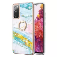 Wear-Resistant IML IMD Marble Pattern Flexible TPU Cover Electroplating Phone Case with Kickstand for Samsung Galaxy S20 FE/S20 FE 5G/S20 Lite - Green 004