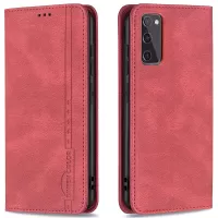 BINFEN COLOR BF08 RFID Blocking Magnetic Closure Shockproof Leather Phone Case Wallet Stand Cover for Samsung Galaxy S20 FE/S20 FE 5G/S20 Lite - Red