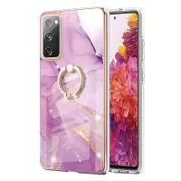 Wear-Resistant IML IMD Marble Pattern Flexible TPU Cover Electroplating Phone Case with Kickstand for Samsung Galaxy S20 FE/S20 FE 5G/S20 Lite - Purple 001
