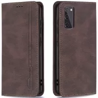 BINFEN COLOR BF08 RFID Blocking Magnetic Closure Shockproof Leather Phone Case Wallet Stand Cover for Samsung Galaxy S20 FE/S20 FE 5G/S20 Lite - Brown