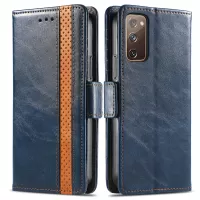 CASENEO 002 Series Scratch-Resistant Anti-Drop Business Style Splicing PU Leather Stand Wallet Case for Samsung Galaxy S20 FE/S20 FE 5G/S20 Lite - Dark Blue