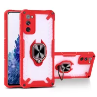Anti-Scratch Ring Kickstand Design PC+TPU Hybrid Case Stylish Phone Cover for Samsung Galaxy S20 FE/S20 FE 5G/S20 Lite - Red