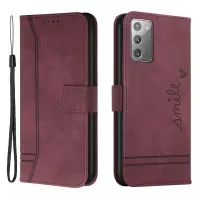 003 Series Imprinted Heart Shape Skin-Touch Square Magnetic Clasp Leather Case Phone Cover with Stand Wallet for Samsung Galaxy Note20 4G/5G - Wine Red
