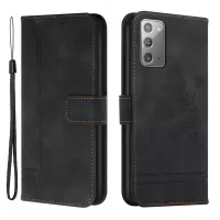 003 Series Imprinted Heart Shape Skin-Touch Square Magnetic Clasp Leather Case Phone Cover with Stand Wallet for Samsung Galaxy Note20 4G/5G - Black