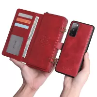 MEGSHI 020 Series Scratch-resistant Magnetic Detachable Design Shockproof PU Leather TPU Wallet Cover Shoulder Bag for Samsung Galaxy S20 FE/S20 FE 5G/S20 Lite - Red